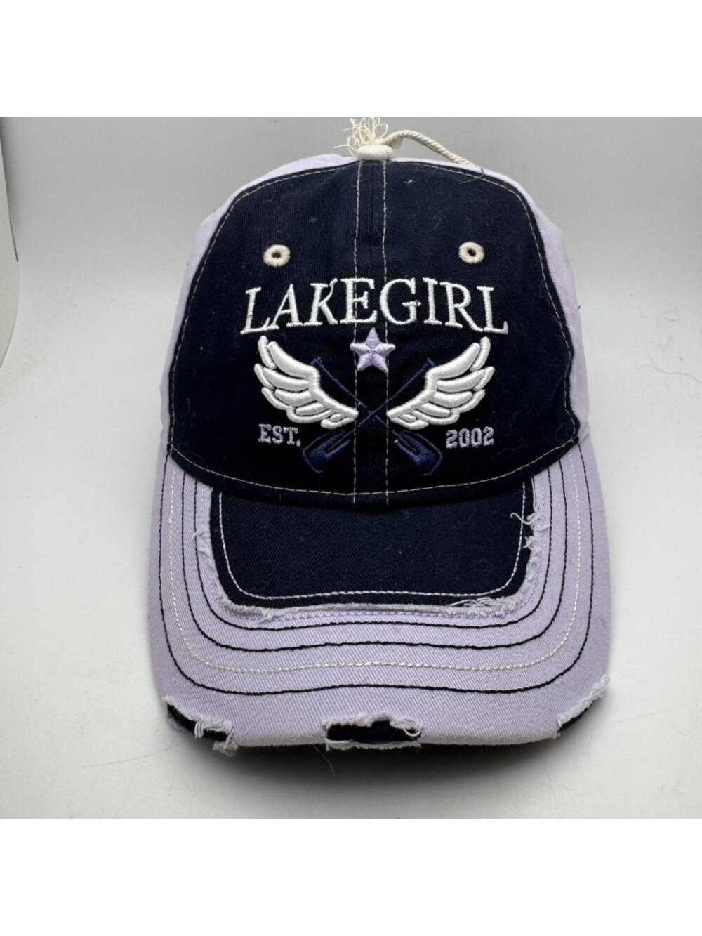 Lakegirl Trucker Hat Baseball Cap Navy Blue Lavender Distressed Adjustable